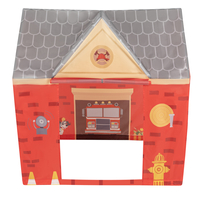 Playhouse Tent Set Fireman Fire Engine And Fire Station Indoor Outdoor Foldable Adventure Toy For Kids Boys Girls Group Activity Pretend Play, red: grey/yellow/red, 600 balls