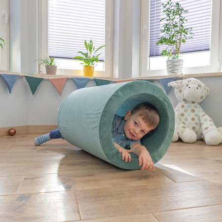 KiddyMoon Foam Playground Velvet for Kids Obstacle Course for Children Montessori Toy for Babies Soft Construction Blocks Element, Tunnel/Hill, Certified Made in The EU, desert pink, barrel/roller