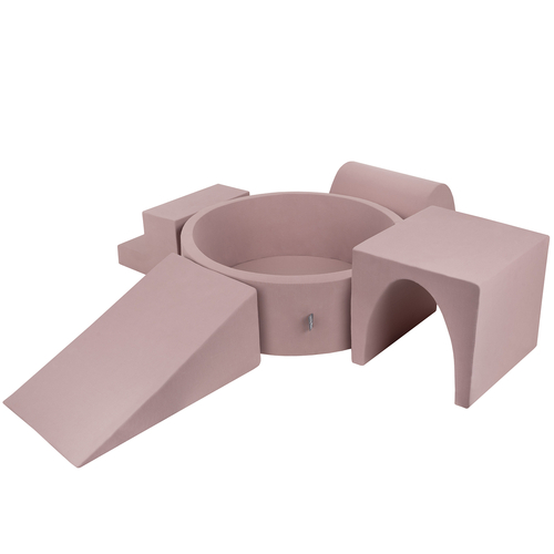 KiddyMoon Foam Playground for Kids with Round Ballpit ( ∅ 7cm/2.75In) Soft Obstacles Course and Ball Pool, Made In The EU, heather: pastel beige-salmon-white, Ballpit (200 Balls) + Version 3