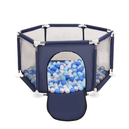 hexagon 6 side play pen with plastic balls, Blue:babyblue/blue/pearl, 100 balls