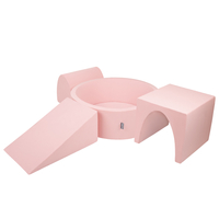KiddyMoon Foam Playground for Kids with Round Ball pit (Balls ∅ 7cm/2.75In) Soft Obstacles Course and Ball Pool, Made In EU, pink:white/grey/powder pink, Ballpit (200 Balls) + Version 2