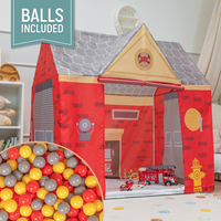Playhouse For Kids Fire Station Durable And Easy To Assemble Encourages Imaginative Play With Spacious Interior Safe Materials For Indoor And Outdoor Adventures, red-gray: grey/yellow/red, 300 Balls