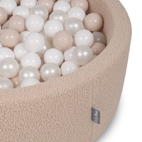 KiddyMoon Ball Pit for Baby with Teddy Plush, Large 7 cm Balls for a Fuller Ball Pit, From 8 Months, Removable Cover, Beige: Pastel Beige/White/Pearl, 90 x 30 cm / 300 Balls