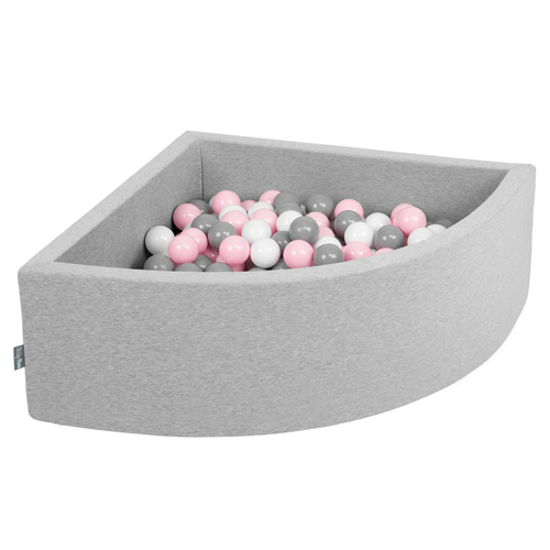 KiddyMoon Soft Ball Pit Quarter Angular ∅ 7cm / 2.75In for Kids, Foam Ball Pool Baby Playballs, Made In The EU, light grey:white/grey/light pink, 90 x 30 cm / 300 Balls