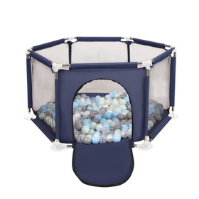 hexagon 6 side play pen with plastic balls, Blue:pearl/grey/transparent/babyblue/mint, 200 balls