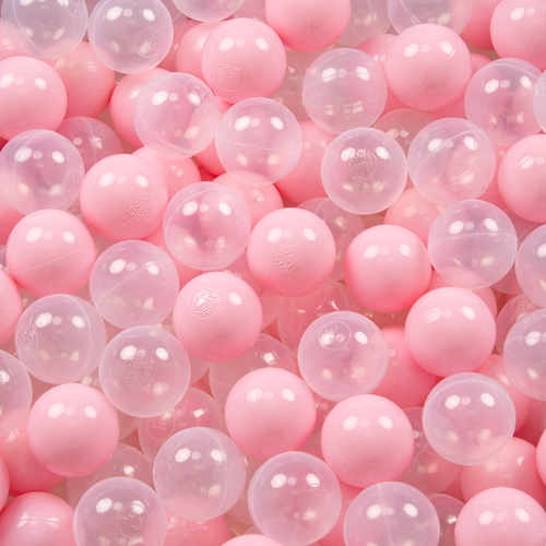 KiddyMoon Ball Pit for Baby with Teddy Plush, Large 7 cm Balls for a Fuller Ball Pit, From 8 Months, Removable Cover, Pink: Powder Pink/Transparent, 90 x 30 cm / 200 Balls