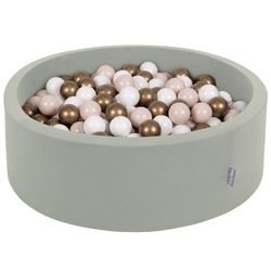 KiddyMoon Baby Foam Ball Pit with Balls ∅ 7cm / 2.75in, sage: pastel beige/whi, 90x30cm/200 balls