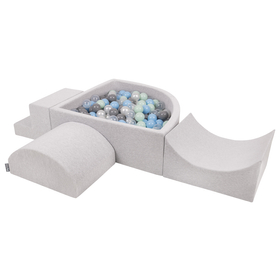 KiddyMoon Foam Playground for Kids with Quarter Angular Ballpit and Balls, lightgrey:pearl/grey/transparent/babyblue/mint, Ballpit (300 Balls) + Version 6