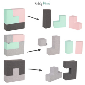 KiddyMoon Soft Foam Cubes Building Blocks 14cm for Children Multifunctional Foam Construction Montessori Toy for Babies, Certified Made in The EU, mix: light grey-dark grey-pink-mint, 9 Pieces