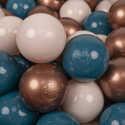 KiddyMoon Soft Plastic Play Balls ∅ 7cm/2.75in Multi-colour Made in EU, dark turquoise/pastel beige/copper, 200 Balls/7cm-2.75in