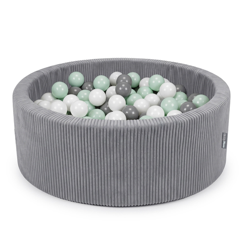 KiddyMoon Ball Pit for Baby and Toddler, Soft Play Ball Pit, 90 x 30 cm with 200 Balls, Soft Foam Ball Pool, Ribbed Washable Cover, Dark Grey: White/Grey/Mint, 90 x 30 cm / 200 Balls