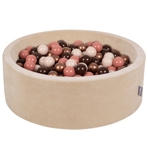 KiddyMoon Soft Ball Pit Round 7cm / 2.75In for Kids, Foam Velvet Ball Pool Baby Playballs, sand beige:brown/copper/pastel beige/salmon pink, 90 x 30 cm / 200 Balls