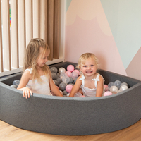 KiddyMoon Baby Foam Ball Pit with Balls ∅ 7cm / 2.75in Made in EU, dark grey:pearl/grey/pink, 90x30cm/300 balls