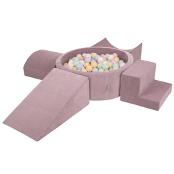 KiddyMoon Foam Playground For Kids Soft Textured Safe Blocks Baby, purple: pastel blue/pastel yellow/white/mint/powder pink, Ballpit (200 Balls) + Version 5