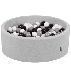 KiddyMoon Baby Foam Ball Pit with Balls ∅ 7cm / 2.75in Made in EU, light grey:white/black/grey, 90 x 30 cm / 200 Balls