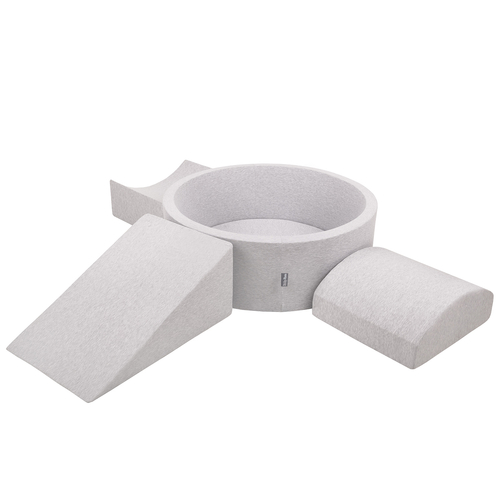 KiddyMoon Foam Playground for Kids with Round Ballpit ( ∅ 7cm/2.75In) Soft Obstacles Course and Ball Pool, Certified Made In The EU, lightgrey:pearl/grey/transparent/powderpink, Ballpit (200 Balls) + Version 4