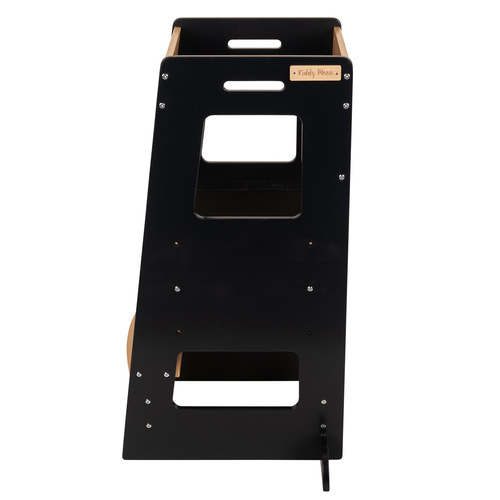 KiddyMoon Kitchen Helper For Kids Step Stool Learning Tower for Children Learning Chair Adjustable Height Level Montessori Furniture, Babies Kitchen Gadgets, ST-003, Black/Natural, 91,5x39,3x49,4