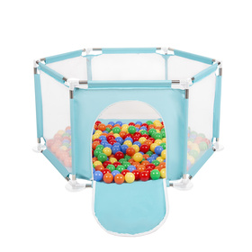 hexagon 6 side play pen with plastic balls, Mint:yellow/green/blue/red/orange, 100 balls