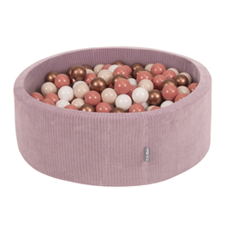 KiddyMoon Foam Ball Pit For Kids Round 90x30cm Baby Soft & Safe Toy, purple: pastel beige/white/copper/salmon, 90x30cm/300 balls