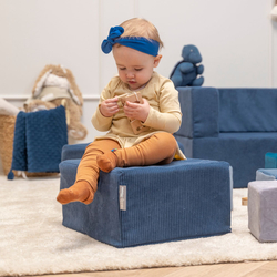 KiddyMoon Set of Two Poufs For Children's Soft, Lightweight and Multifunctional Seats Ribbed Fabric Removable Covers Ideal for Play and Relaxation, navy blue, Pouf/Pouf
