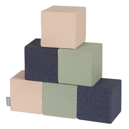 KiddyMoon Soft Foam Cubes Building Blocks 14cm for Children Multifunctional Foam Construction Montessori Toy for Babies, Certified Made in The EU, cubes: dark blue-beige-sage, 6 Pieces