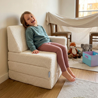 KiddyMoon Armchair For Kids with Teddy Bear Fabric Children Multifunctional Foam Mattress, creamy, Armchair