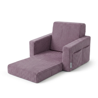 Foam armchair for kids convertible into bed, handle and side pockets, corduroy cover, purple, UNI