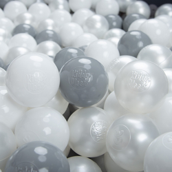 KiddyMoon Soft Plastic Play Balls ∅ 6cm / 2.36 Multi Colour Made in EU, white/grey/pearl, 100 Balls/6cm-2.36in