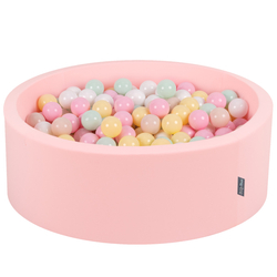 KiddyMoon Baby Foam Ball Pit with Balls ∅ 7cm / 2.75in Made in EU, pink:pastel beige/pastel yellow/white/mint/light pink, 90 x 30 cm / 200 Balls
