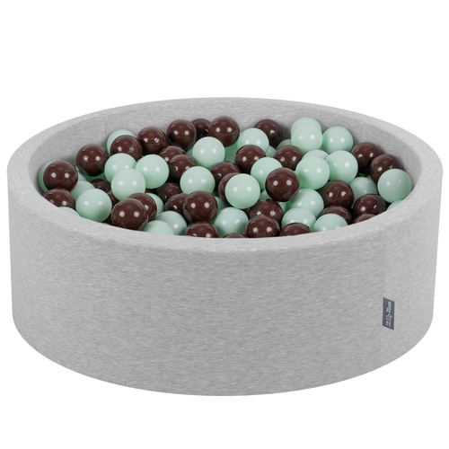 KiddyMoon Baby Ball Pit Soft Foam For Infants And Toddlers From 8 Months Removable Cotton Cover, Ice cream light grey, 90 x 30 cm / 200 Balls