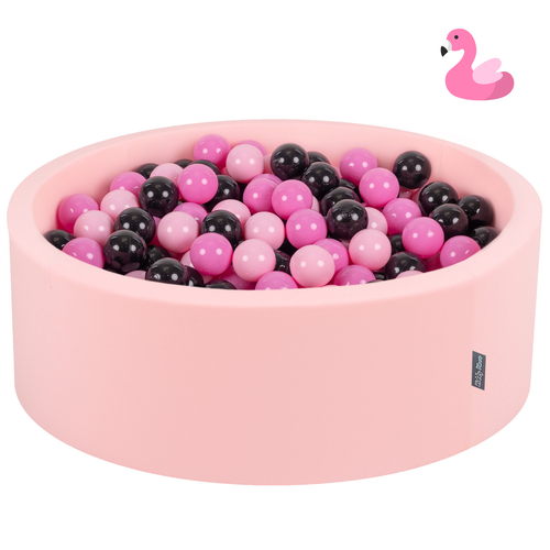KiddyMoon Baby Foam Ball Pit with Balls ∅ 7cm / 2.75in Made in EU, Flamingo: pink/light pink/black, 90x30cm/200 balls