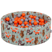 KiddyMoon Soft Ball Pit Round ∅ 7Cm / 2.75In For Kids, Foam Ball Pool Baby Playballs Children, Made In The EU, fox-green:orange/grey, 90x30cm/200 balls