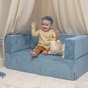 KiddyMoon Modular Foam Sofa for Children's with Balls Lightweight Sofa For Kids Room Comfortable Space-Saving with Storage Room Fabric Safe and Fun for Kids, blue, Sofa