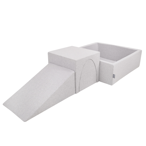 KiddyMoon Foam Playground for Kids with Square Ballpit ( ∅ 7cm/2.75In) Soft Obstacles Course and Ball Pool, Certified Made In The EU, lightgrey:grey/white/turquoise, Ballpit (300 Balls) + Version 2