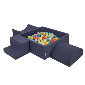 KiddyMoon Foam Playground for Kids with Square Ballpit ( ∅ 7cm/2.75In) Soft Obstacles Course and Ball Pool, Certified Made In The EU, darkblue:lgreen/orange/turquoise/blue/bblue/yellow, Ballpit (300 Balls) + Version 6