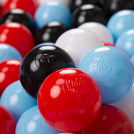 KiddyMoon Soft Plastic Play Balls ∅ 6cm / 2.36 Multi Colour Made in EU, black/white/red/baby blue, 50 Balls/6cm-2.36in