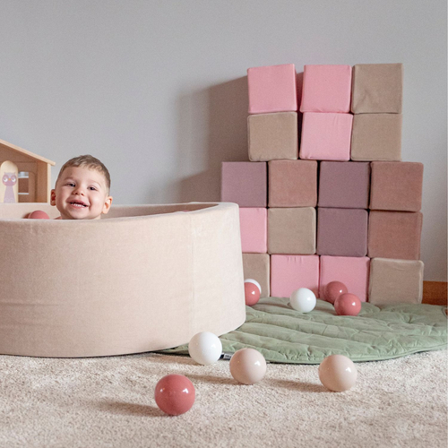KiddyMoon Soft Foam Building Blocks for Babies & Toddlers, Washable Cotton Zip Cover, 14cm Cubes, Sensory Toy, cubes: heather-pink, 24 Pieces
