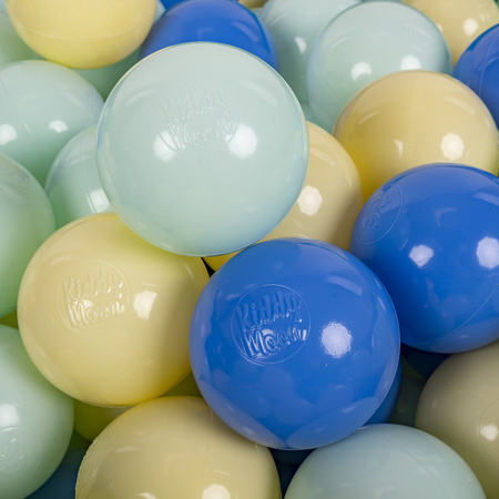 KiddyMoon Soft Plastic Play Balls β
7cm/2.75in Multi-colour Made in EU, pastel yellow/blue/mint, 700 Balls/7cm-2.75in