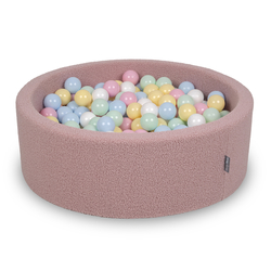 KiddyMoon Ball Pit for Baby with Teddy Plush, Large 7 cm Balls for a Fuller Ball Pit, From 8 Months, Removable Cover, pink:pastel blue/pastel yellow/white/mint/light pink