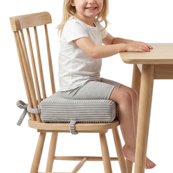 KiddyMoon Kids Booster Seat Cushion For Chair, 10 Cm Foam Padded Seat With Removable Washable Cover And Ties, light grey, 33x33x10