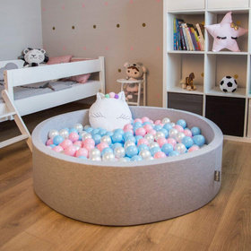 KiddyMoon Soft Ball Pit Round  ∅ 7Cm / 2.75In For Kids, Foam Ball Pool Baby Playballs Children, Made In The EU, pink:pastel beige/light pink/pearl, 120x30cm/600 balls