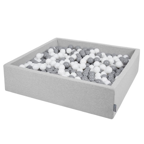 KiddyMoon Soft Ball Pit Square  ∅ 7Cm / 2.75In For Kids, Foam Ball Pool Baby Playballs Children, Made In The EU, light grey:white-grey, 120x30cm/600 balls