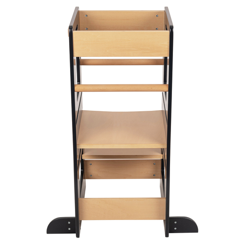 KiddyMoon Kitchen Helper For Kids Step Stool Learning Tower for Children Learning Chair Adjustable Height Level Montessori Furniture, Babies Kitchen Gadgets, ST-003, Black/Natural, 91,5x39,3x49,4