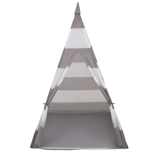 Teepee Tent for Kids Play House With Balls Indoor Outdoor Tipi, grey and white stripes: white/grey/mint, 100 Balls