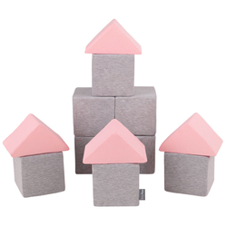 KiddyMoon Soft Foam Cubes Building Blocks 14cm for Children Multifunctional Foam Construction Montessori Toy for Babies, Certified Made in The EU, mix: light grey-pink, 12 Pieces