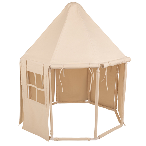 KiddyMoon Play Tent for Kids Pavilion Playhouse Cotton Fabric Indoor Outdoor Use Foldable Design Easy Assembly And Storage Perfect For Play Relaxing And Imaginative Adventures, natural: pastel beige/white/gold, 300 Balls