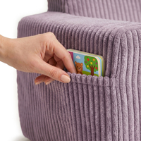 Foam armchair for kids convertible into bed, handle and side pockets, corduroy cover, purple, UNI