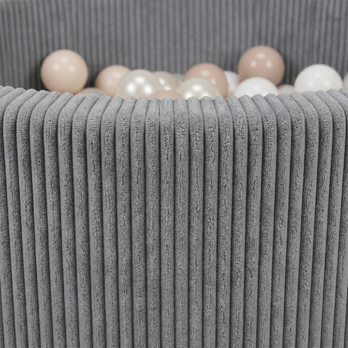 KiddyMoon Ball Pit for Baby and Toddler, Soft Play Ball Pool with ribbed Washable Cover, Dark Grey: Pastel Beige/White/Pearl, 90 x 30 cm / 200 Balls