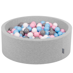 KiddyMoon Baby Foam Ball Pit with Balls ∅ 7cm / 2.75in Made in EU, light grey:white/grey/babyblue/powder pink, 90 x 30 cm / 300 Balls