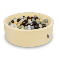 KiddyMoon Foam Ball Pit with Balls for Babies and Toddlers, Soft Sensory Play, Durable Removable Cover, Safe, butter: green grey/pastel yellow/brown/white, 90 x 30 cm / 300 Balls